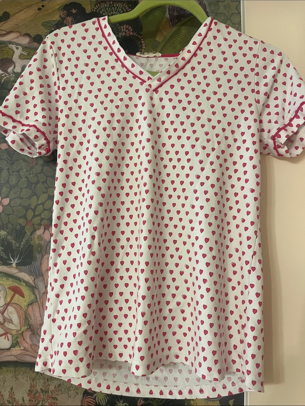 Roller rabbit White & Pink Heart-Print Short Sleeve Pajama Top